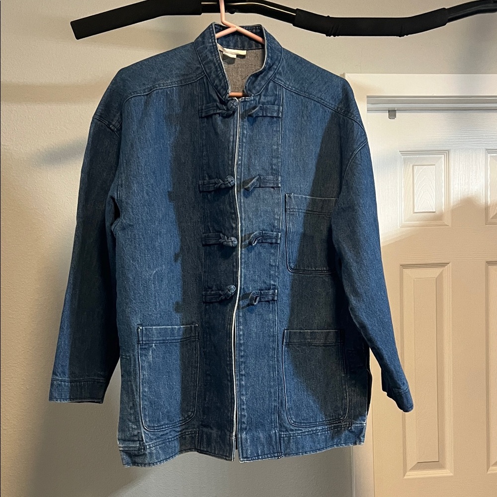 Vintage Men's Blue Denim Asian Tang Style 3 pocket Chore Jacket